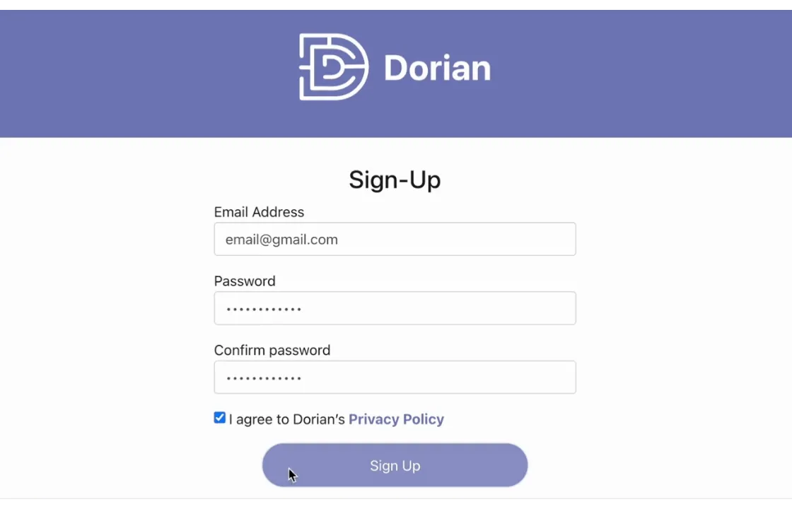 Animated demo: a Dorian template episode preview advancing through dialogue and narration.