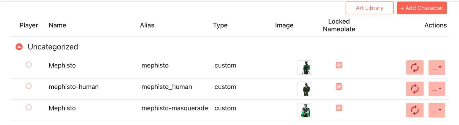 Screenshot: a Character Skin defined in the editor, such as mephisto-masquerade.