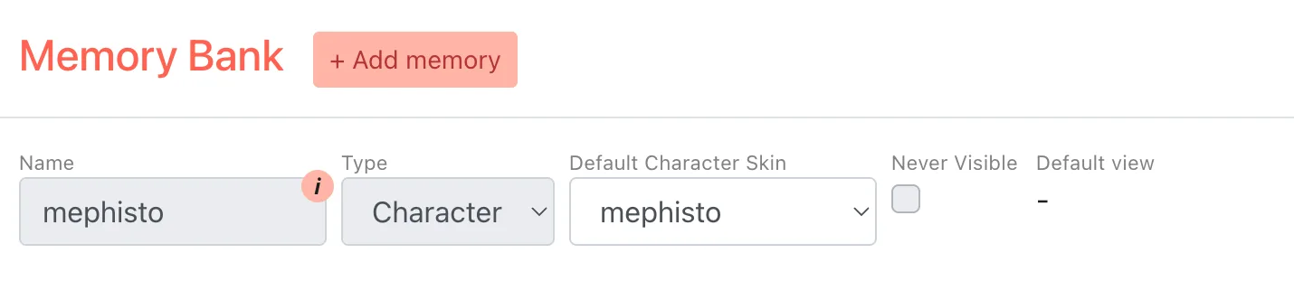 Screenshot: the Character Memory variable in the editor.