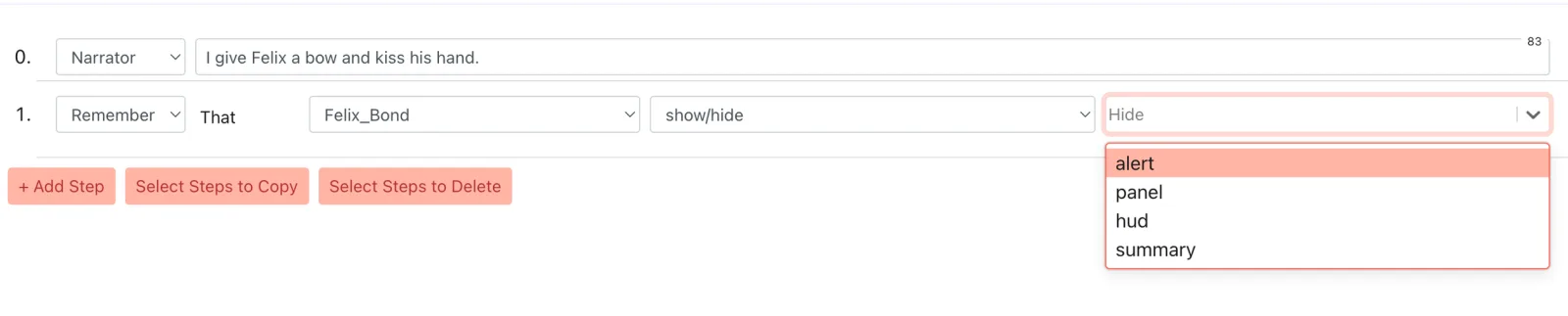 A show/hide line used to change the visibility of a relationship value