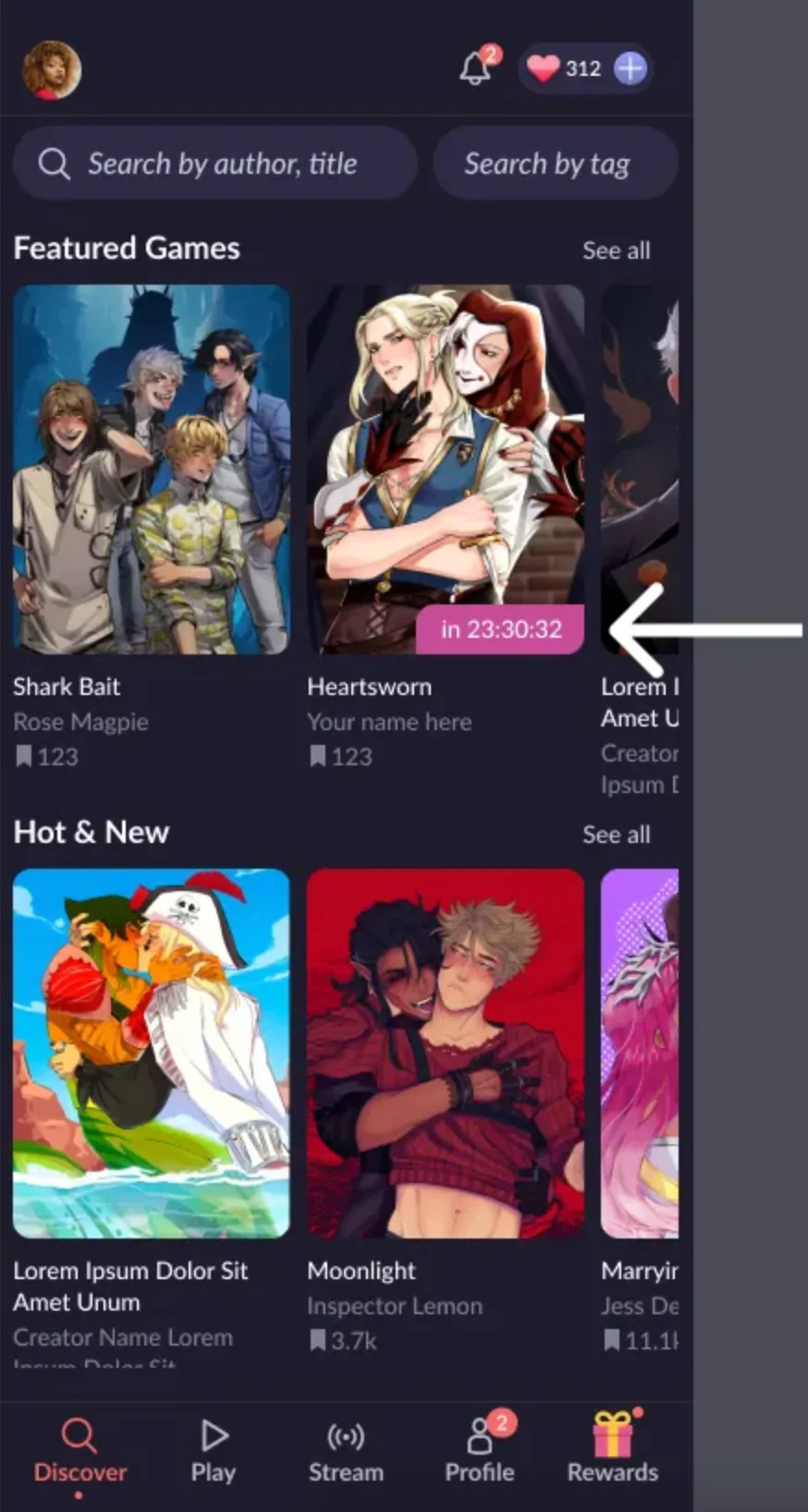 Screenshot: how a timed episode appears to the player on the Discover page.
